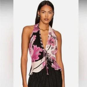 Free People Hot Tropics Tank In Dark Combo Floral Racerback Top Tie Front L